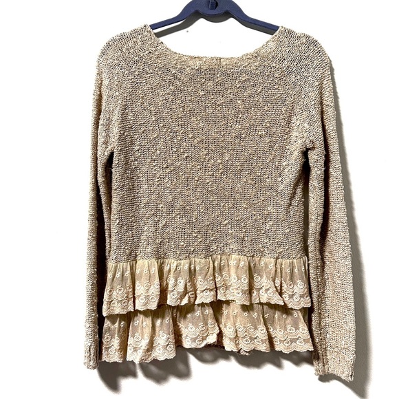 Promesa Beige Knubby Open Knit Lace Back Sweater Women’s Size Small Coquette - Picture 2 of 15